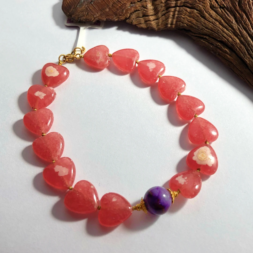 【圣芭黎】天然红纹石手链18K舒俱来帝王紫圆珠心型10多样发一C160G