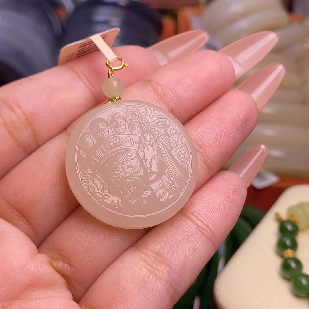 R***a和田玉未镶嵌颈饰藕粉老料金镶扎基拉姆