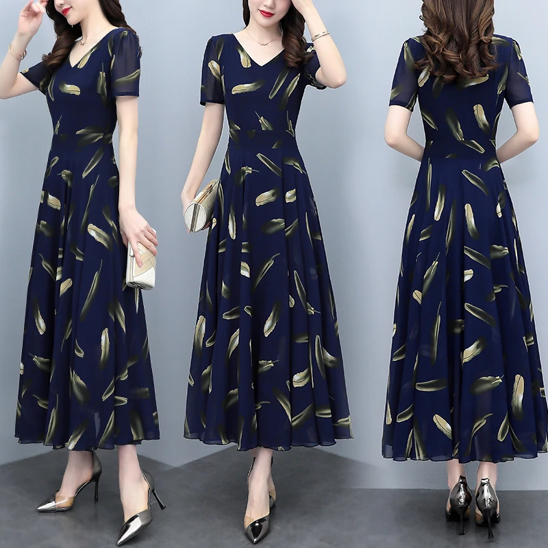 CD#7113 夏季新款雪纺碎花连衣裙大码女装胖mm收腰显瘦遮肚子长裙