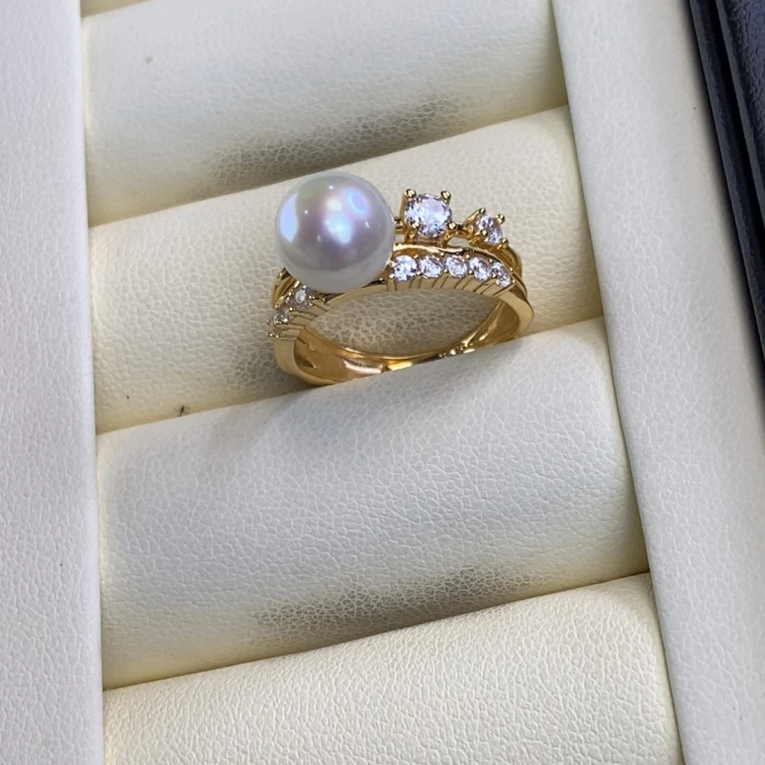 戒指淡水珍珠银S925镀金镶嵌