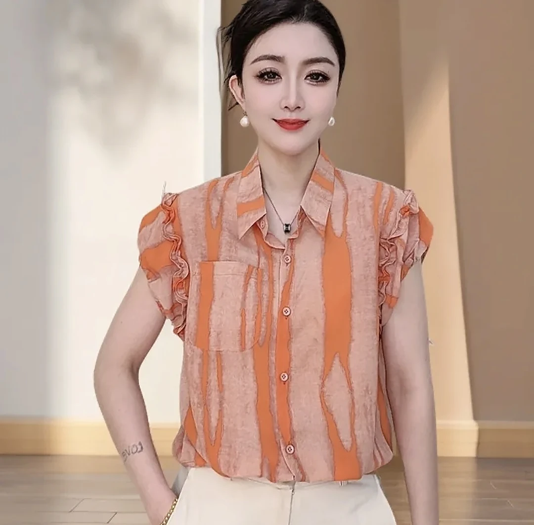 2025夏季时尚洋气新款小众设计感简约多巴胺色系翻领百搭上衣7171