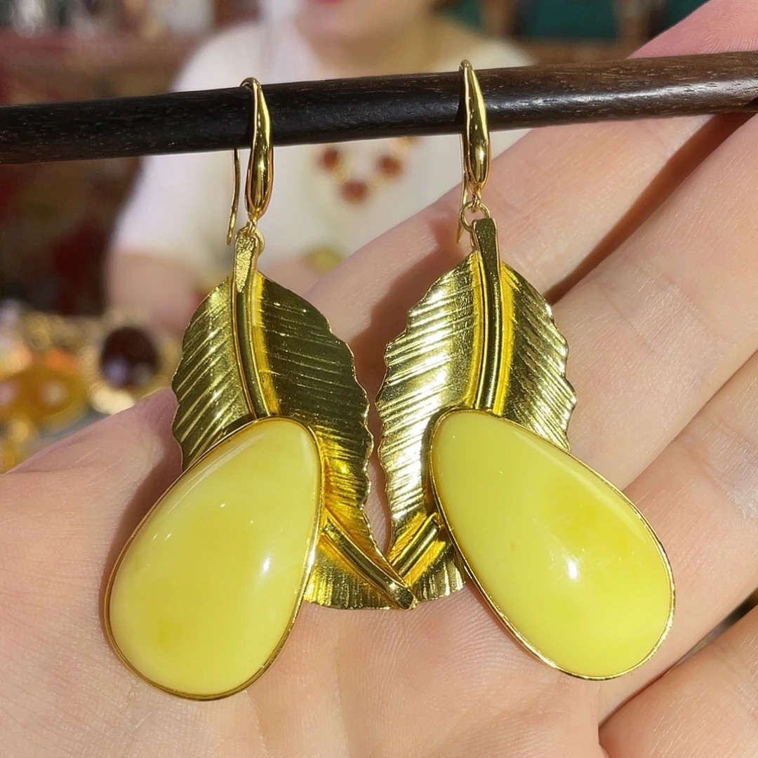 未镶嵌蜜蜡耳环耳饰