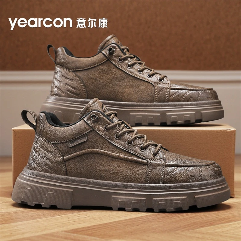 意尔康休闲男鞋皮鞋2025新款防水防滑男鞋增高耐磨男款休闲鞋