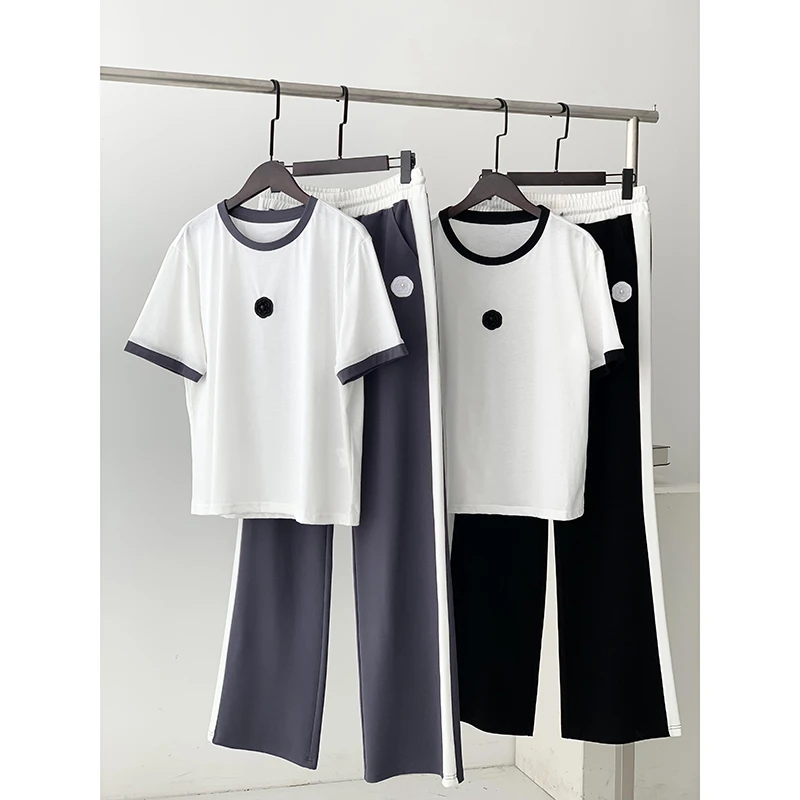 夏季时尚圆领山茶花套装