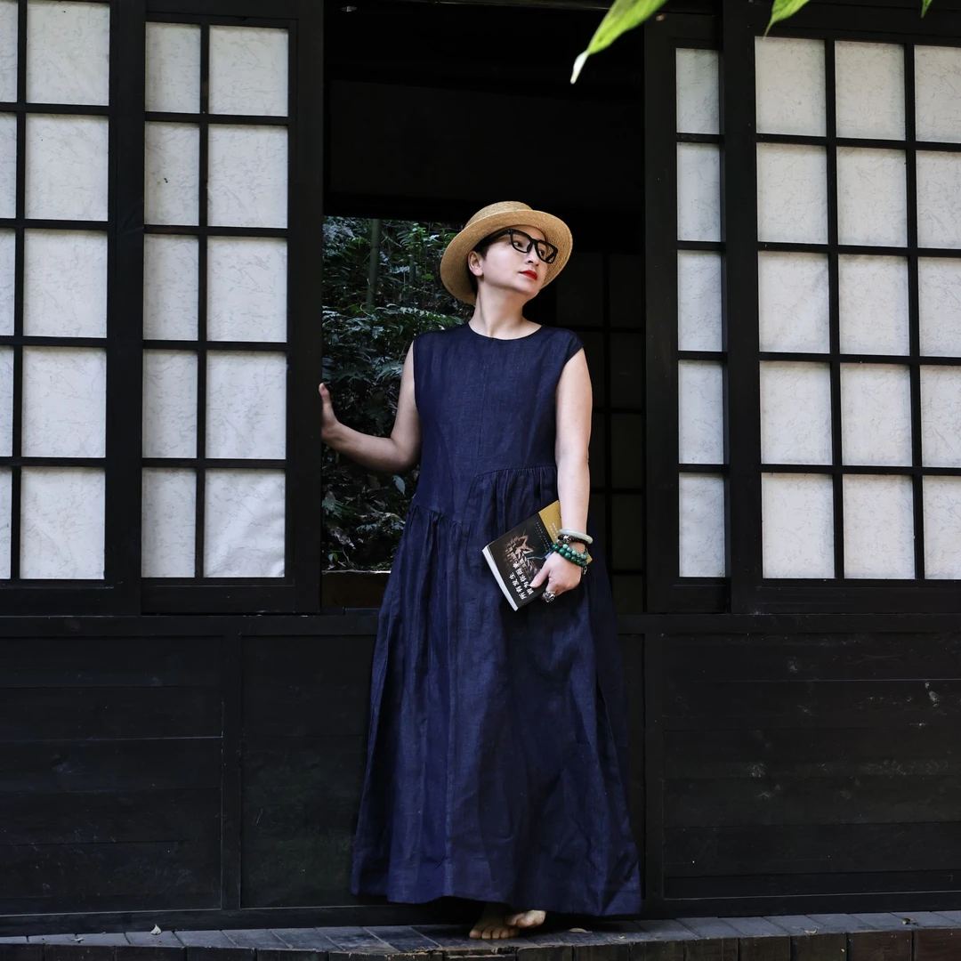 禾记年【兰溪】原创汉麻背心裙大裙摆夏季文艺夏季宽松圆领气质透气