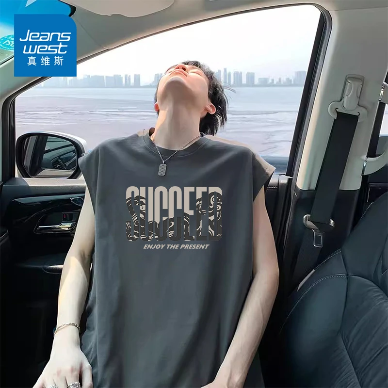 真维斯冰丝潮牌t恤背心男冰感坎肩男士运动宽松无袖坎肩2025新款