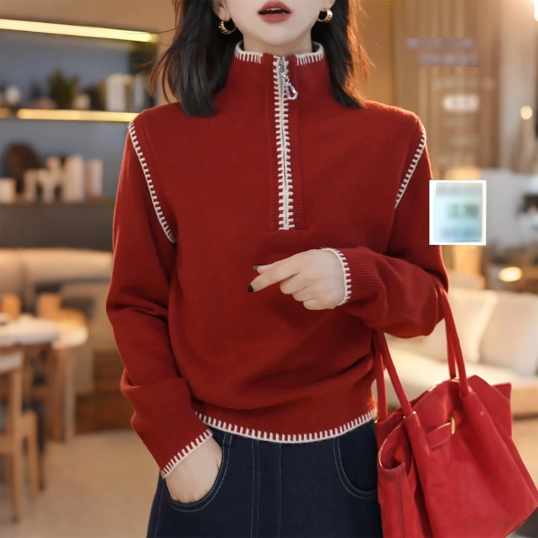 超好看立领长袖打底毛衣针织衫女秋冬季新款高级独特漂亮短款上衣