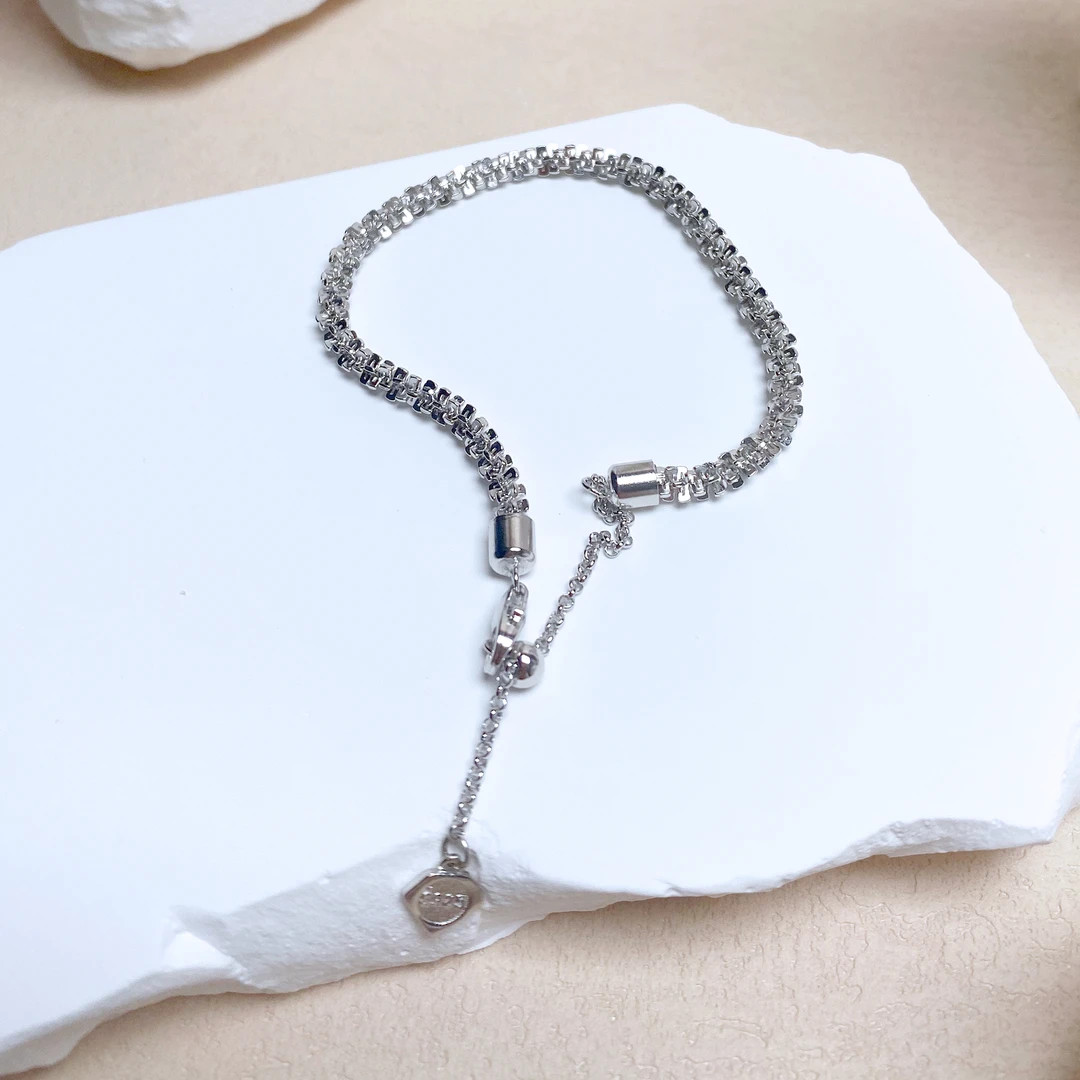 925银手链 s925纯银韩版小众闪光缠绕抽拉手链