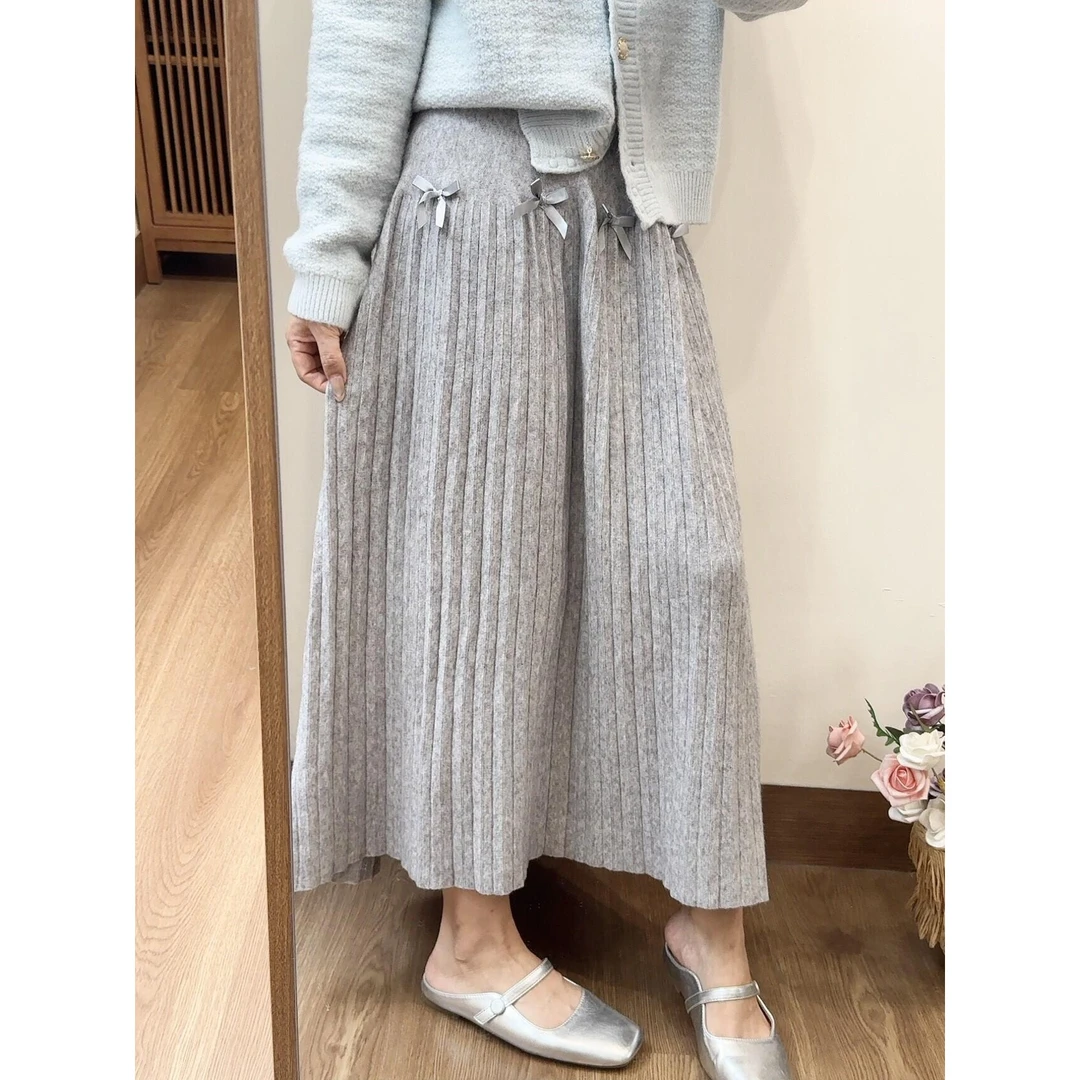 韩版ins休闲百搭通勤显瘦高腰中长款针织半身裙女2025秋冬裙子