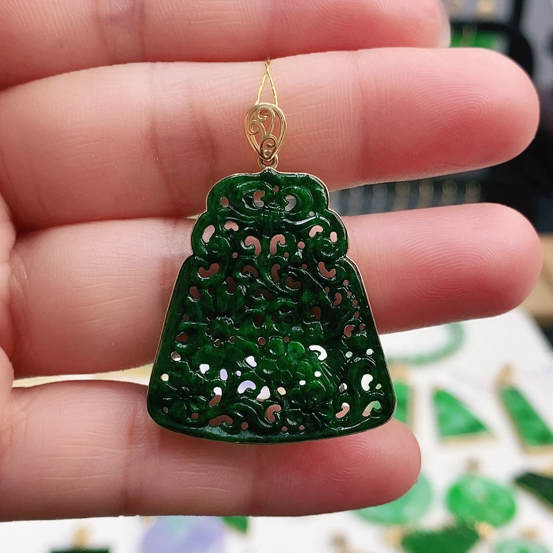 翡翠耳饰18K金镶嵌挂件