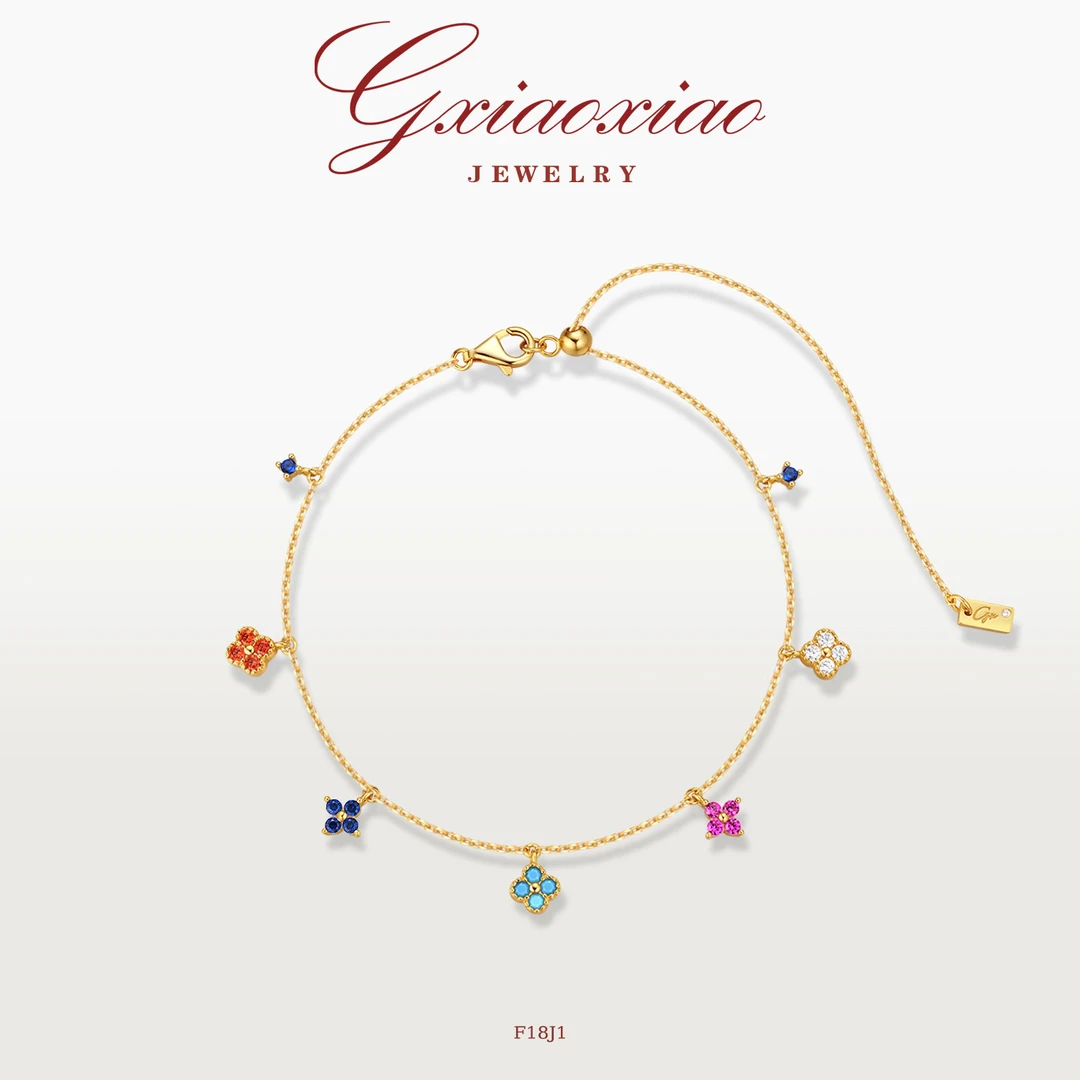 925银 镀K金 【比弗罗斯特】百搭四叶花朵脚链 F18J1