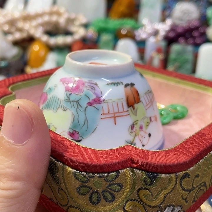 清***莹青花手绘小主人杯子