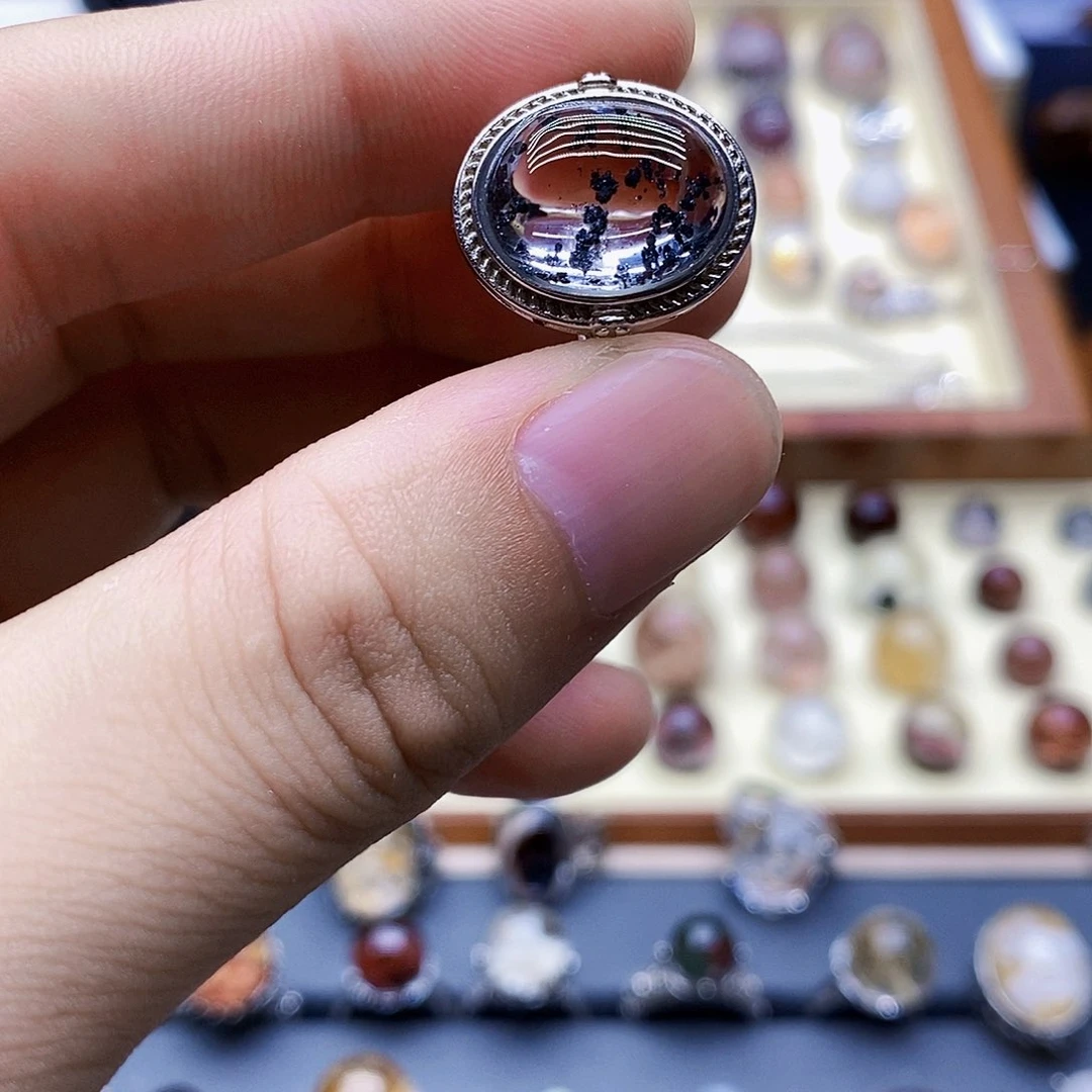 水晶戒指银S925镶嵌森*天然水晶戒指