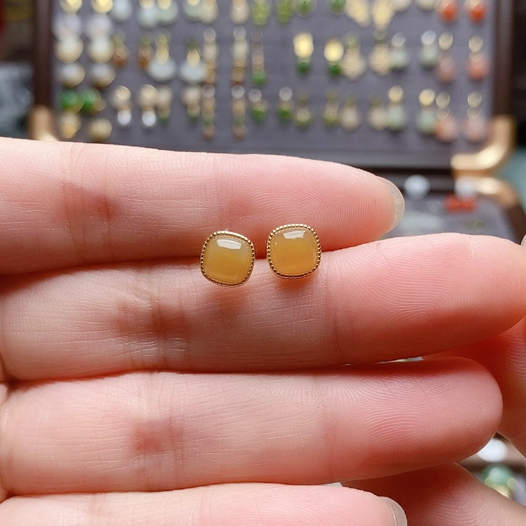 银S925镶嵌和田玉耳饰