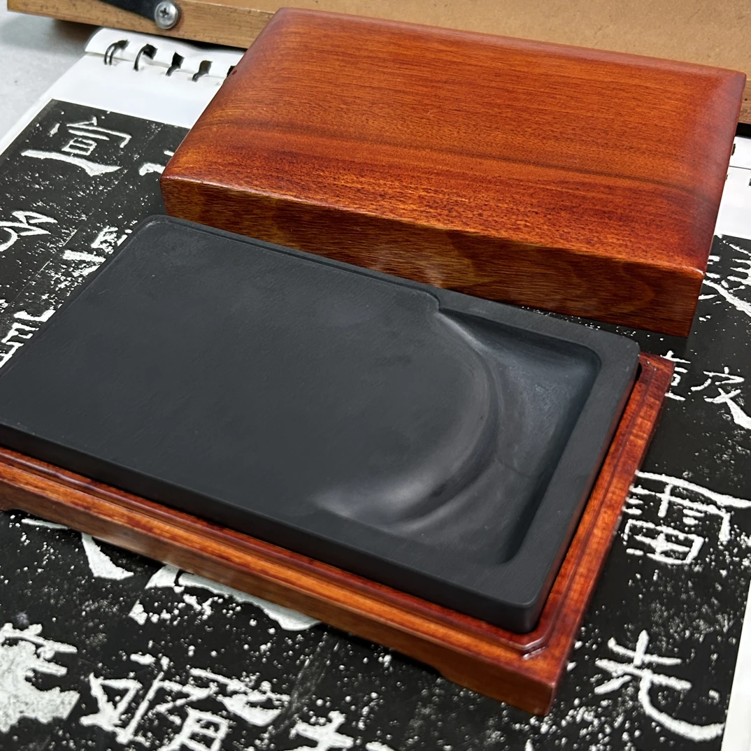 实用天然歙砚长方素砚黑龙尾原石适合书法书画使用