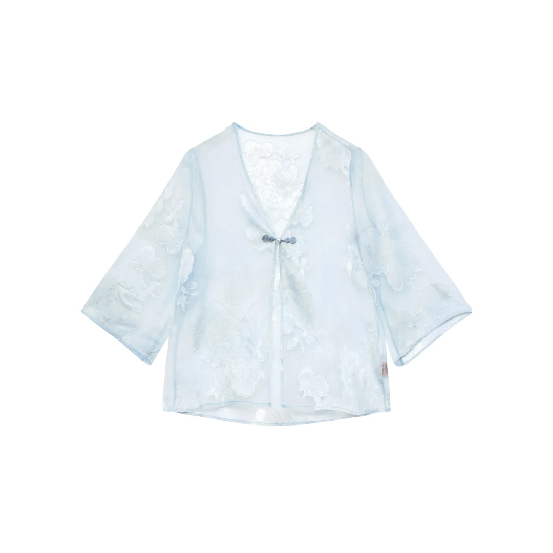 【夏安】常规九分袖通勤防晒夏季V领衬衫小衫中国风外套印花CL-3702