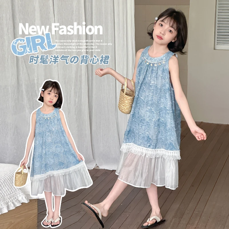 女童夏装连衣裙扎染印花2025夏季新款6-12岁中大童韩系时尚儿童装