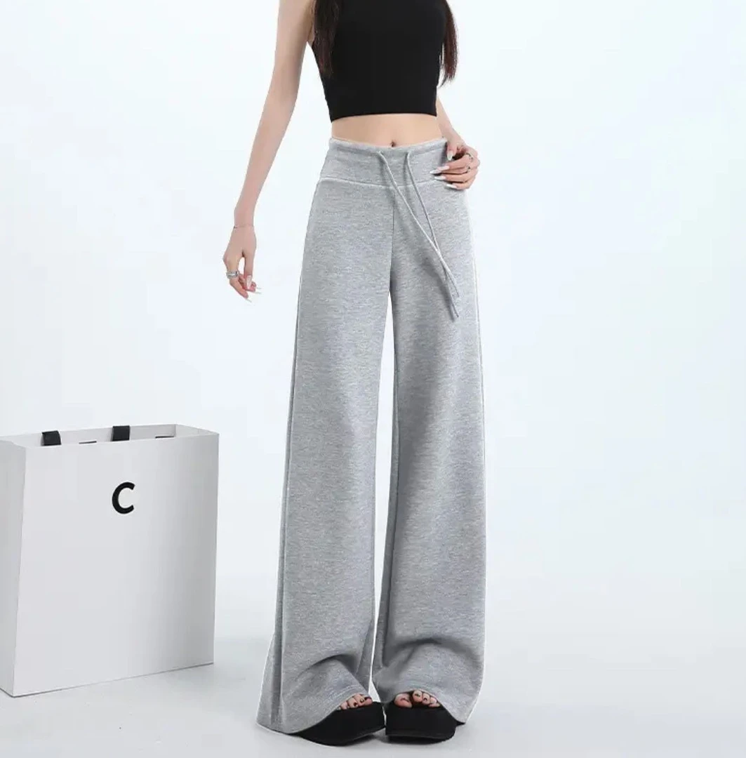 【现货+运险】运动风抽绳宽松高腰阔腿卫裤垂感拖地休闲裤Y