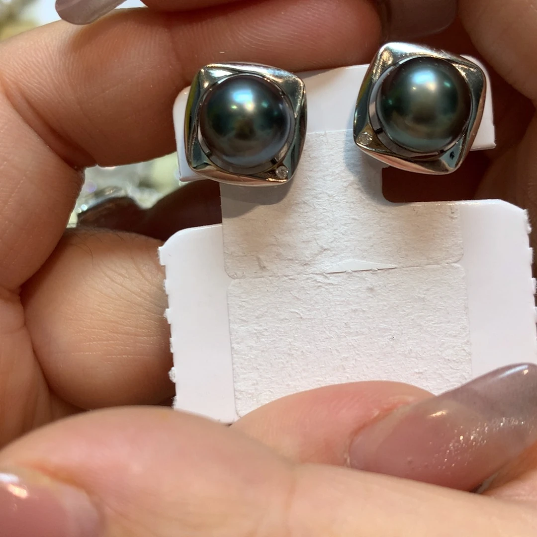 海水珍珠耳饰银S925镶嵌