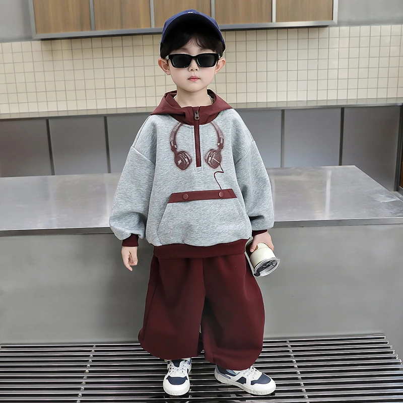 男童套装春秋2025新款儿童连帽卫衣外套洋气男孩宝宝秋装运动衣服