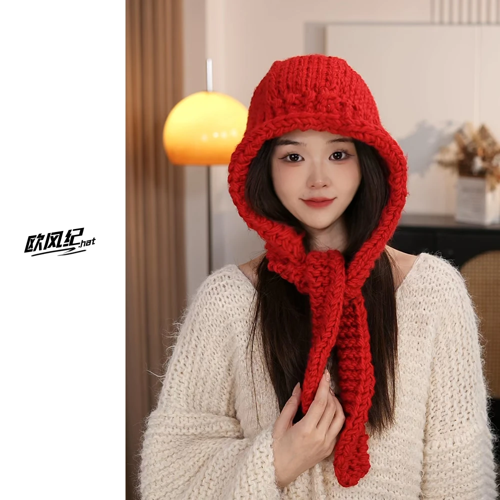 秋冬新款韩系纯色简约巴拉克拉法帽女休闲时尚百搭针织保暖套头帽