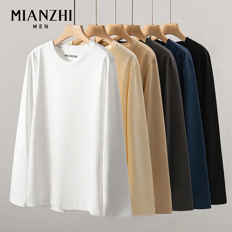 棉致纯棉长袖T恤男士春秋白色内搭高级感上衣男生重磅休闲打底衫