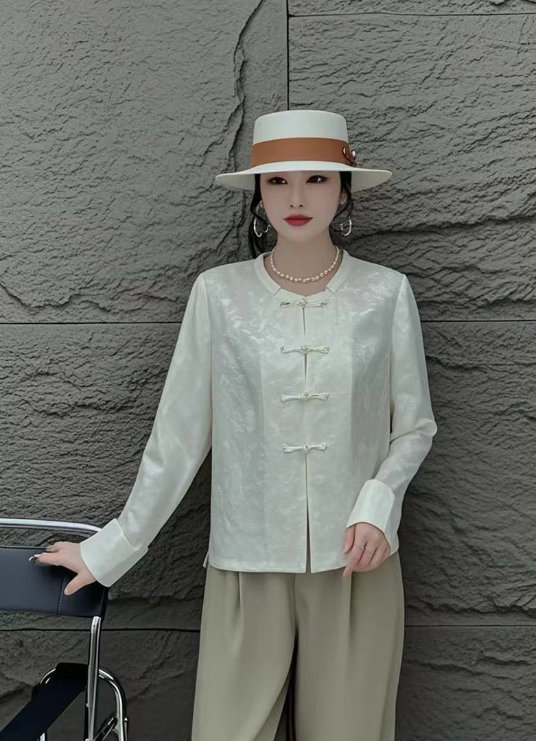 25秋季提花复古气质百搭短外套圆领上衣薄款女长袖休闲时尚新中式