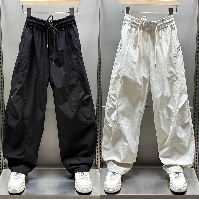 2025夏季薄款美式潮牌结构设计阔腿休闲裤男士宽松时尚百搭弯刀裤