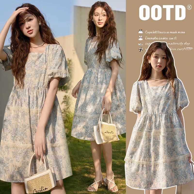 网红设计感孕妇装夏季新款潮款碎花显瘦宽松减龄高质量孕妇连衣裙