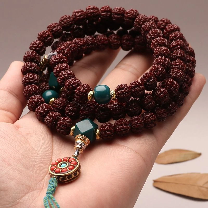 108颗机刷天然金刚菩提子手串包浆玉化 脖挂佛珠手串项链手链念珠