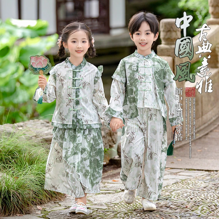 汉服男童2025新款春秋薄款男女古装秋季唐装中式国学服儿童演出服