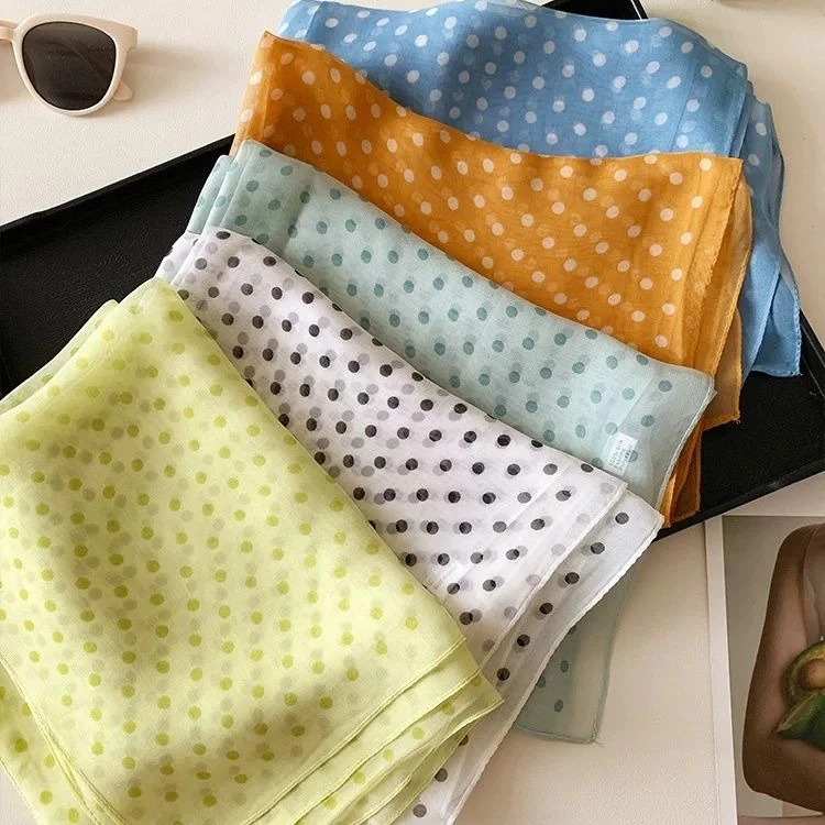 西藏包邮韩系简约白色波点细窄长条小丝巾女高级感薄款系脖围巾20