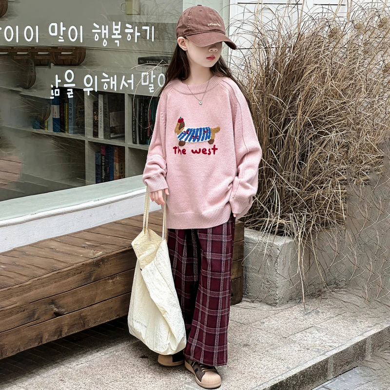 女童毛衣套装秋季2025新款超好看儿童韩系穿搭女大童格子裤两件套