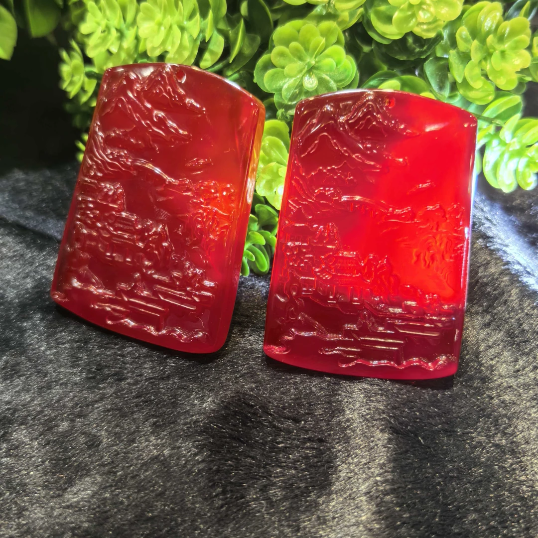 S8287-血翳灵石红玛瑙山水牌吊坠-送礼佳品-多样性只发一件