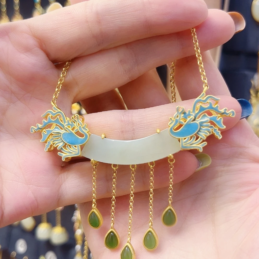 和田玉银S925镀金镶嵌颈饰