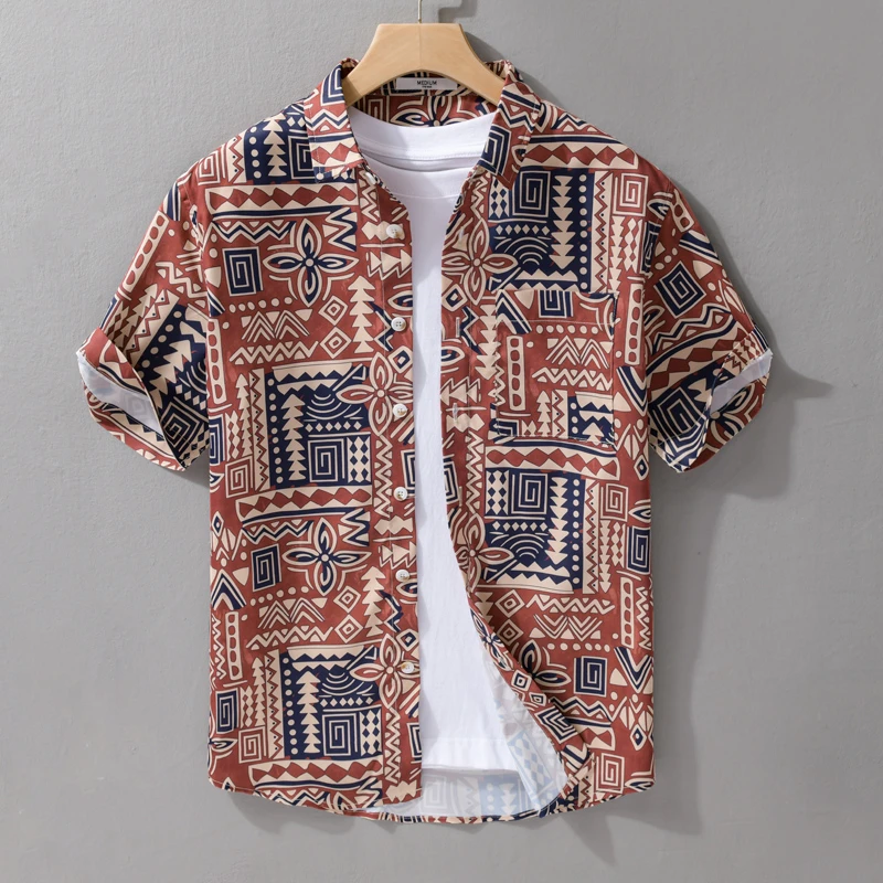 Cebrodz个性印花短袖衬衫男装夏季薄款休闲百搭时尚潮流帅气衬衣