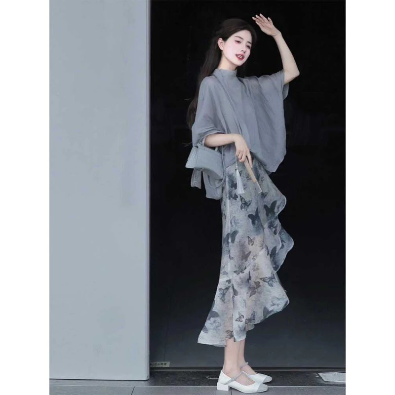 2024新款夏装搭配一整套超仙不规则半身裙薄款上衣清冷感两件套女