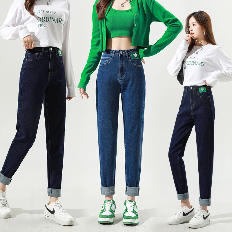 2025年新款春夏大码牛仔裤女小哈伦高腰宽松高弹高级感阔腿牛仔裤