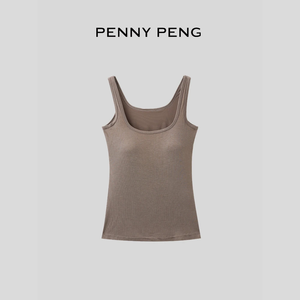 PENNYPENG 裸感1.0 真丝胸垫一体百搭背心舒适修身短款无袖打底女