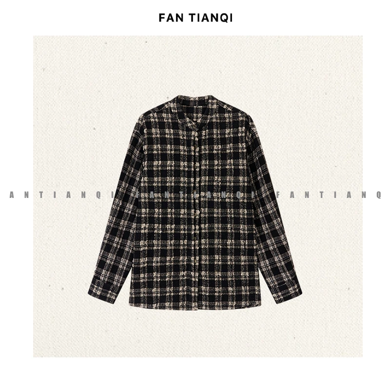 范天奇/FAN TIANQI【缩绒】格纹强缩羊毛外套只能干洗手洗FZOT56194