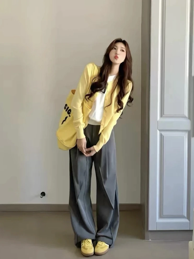 【现货】春秋软糯亲肤韩版宽松慵懒风时髦百搭打底针织开衫上衣