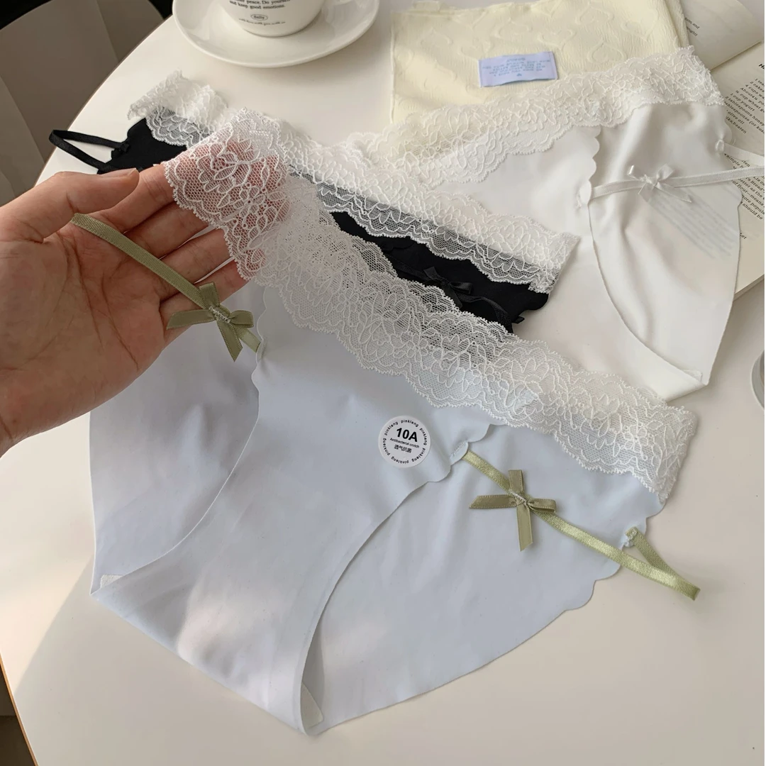 显腿长细带无痕内裤女法式性感高颜值甜美纯欲冰丝蕾丝女士三角裤