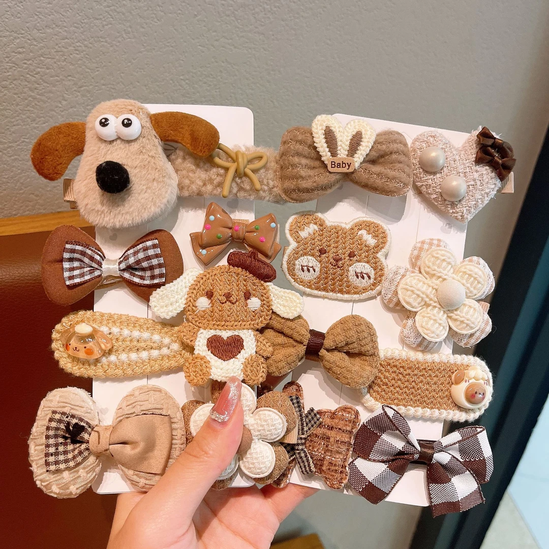 2025新款儿童发夹小女孩咖色碎发夹女宝毛绒小卡子毛线夹子