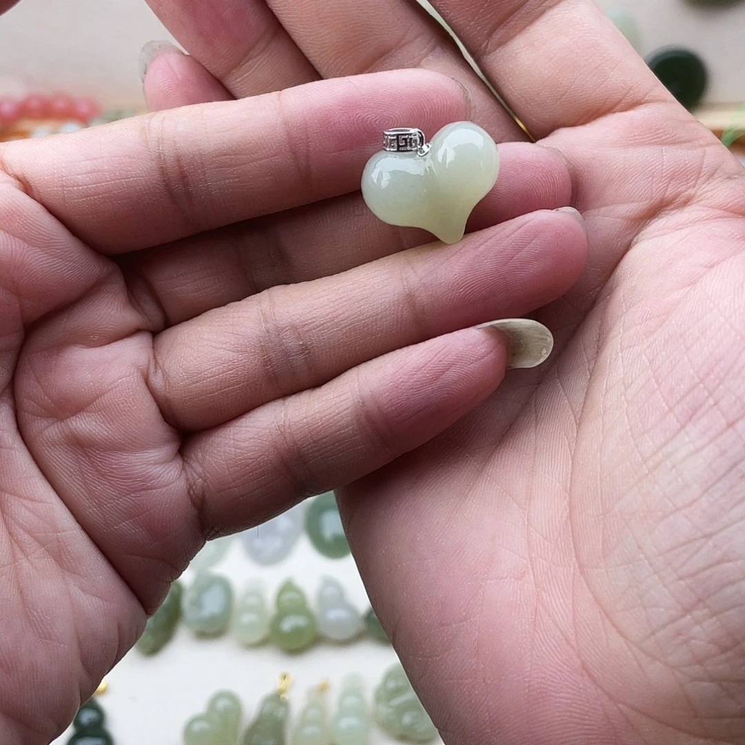 和田玉银S925镶嵌吊坠(不含链)
