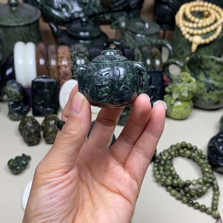 蛇纹石玉合金颈饰药王石把把壶