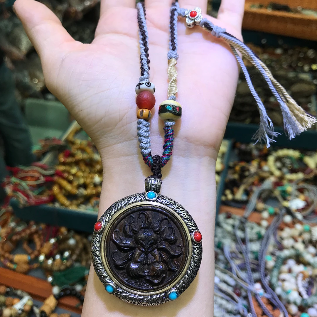 非金属布艺项链 九尾狐扎基拉姆绿度母唐卡项链男女复古项链
