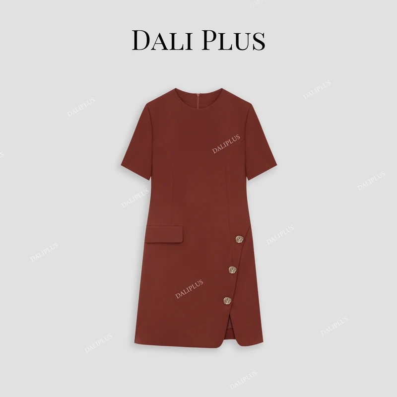 DALI PLUS 复古美学法式高级感砖红色连衣裙-D4MX0019