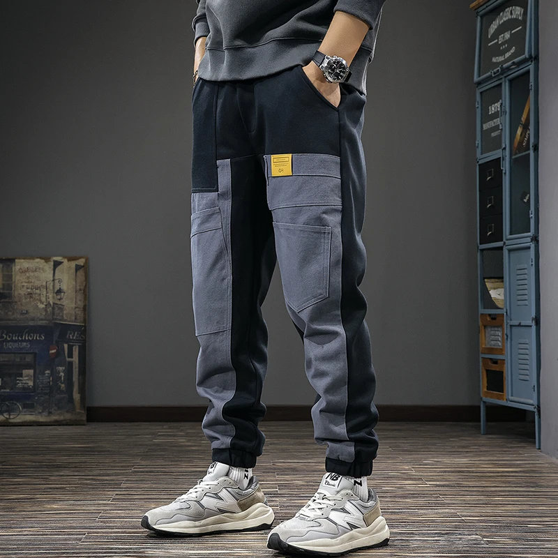 ZONGJIE香港秋季美式高端拼接工装休闲裤男撞色潮牌宽松束脚长裤