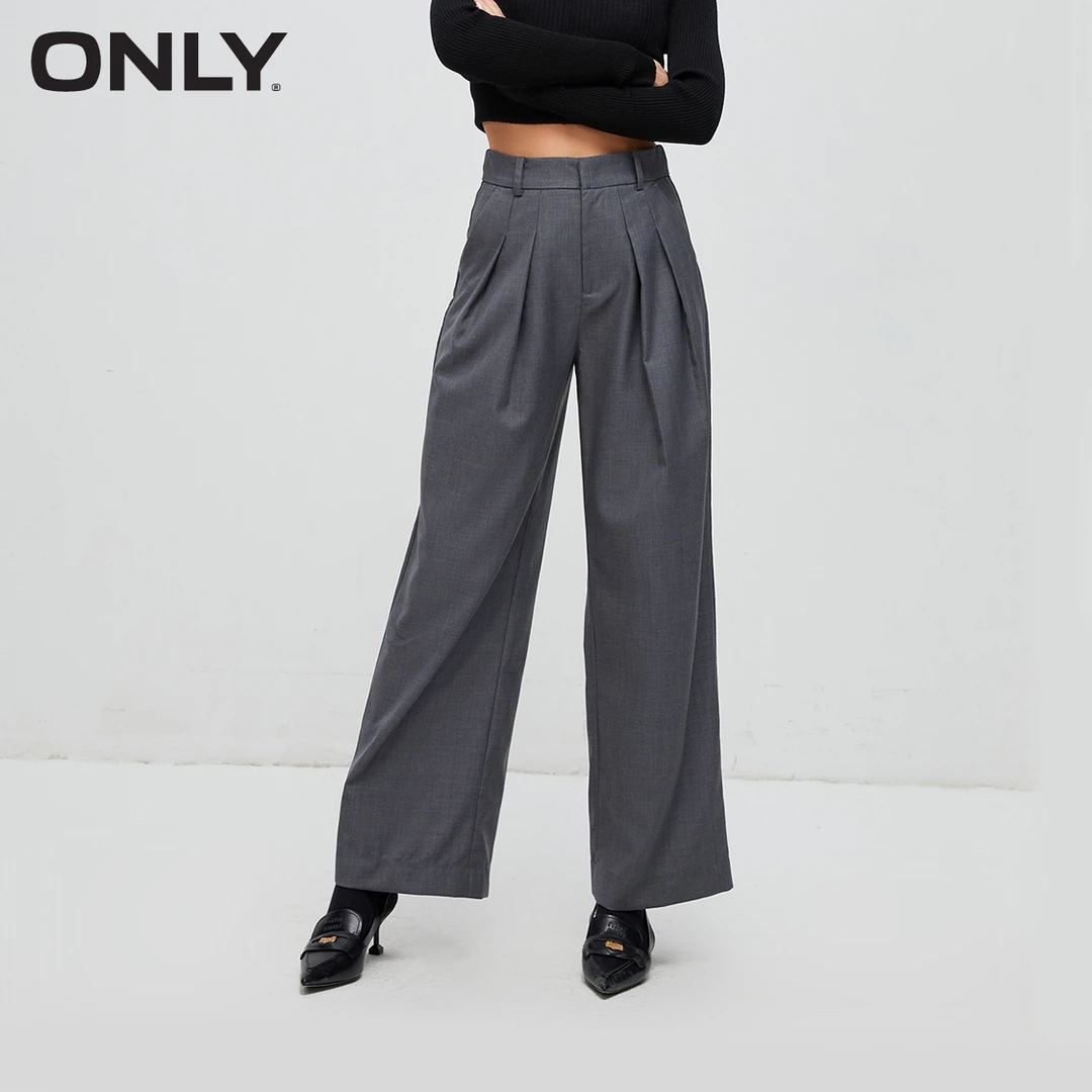 ONLY秋冬新款通勤风简约商务百搭高腰直筒西裤休闲裤女|123414010