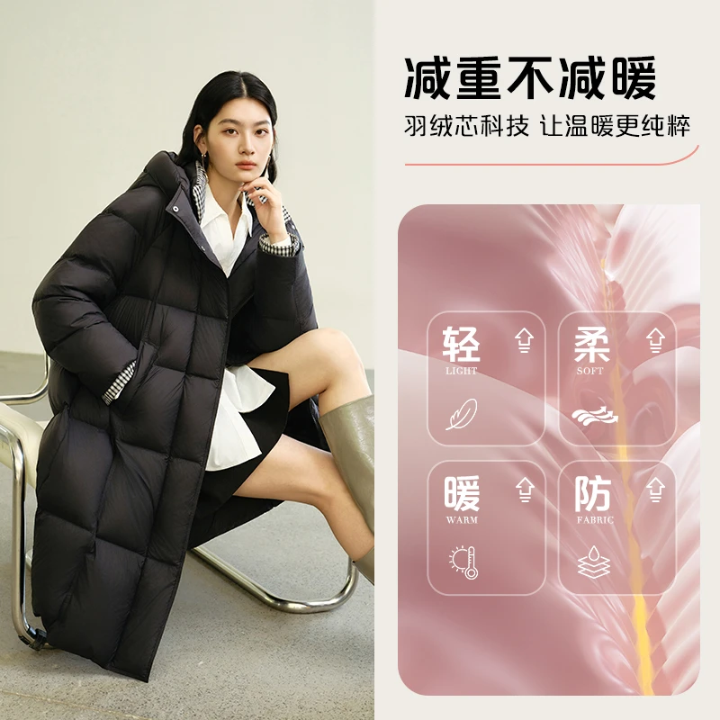 艾莱依女款长款轻职风纯色中长款厚款时尚冬无束缚保暖1124